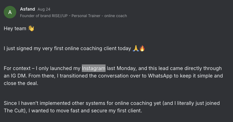 First client in 7 days
