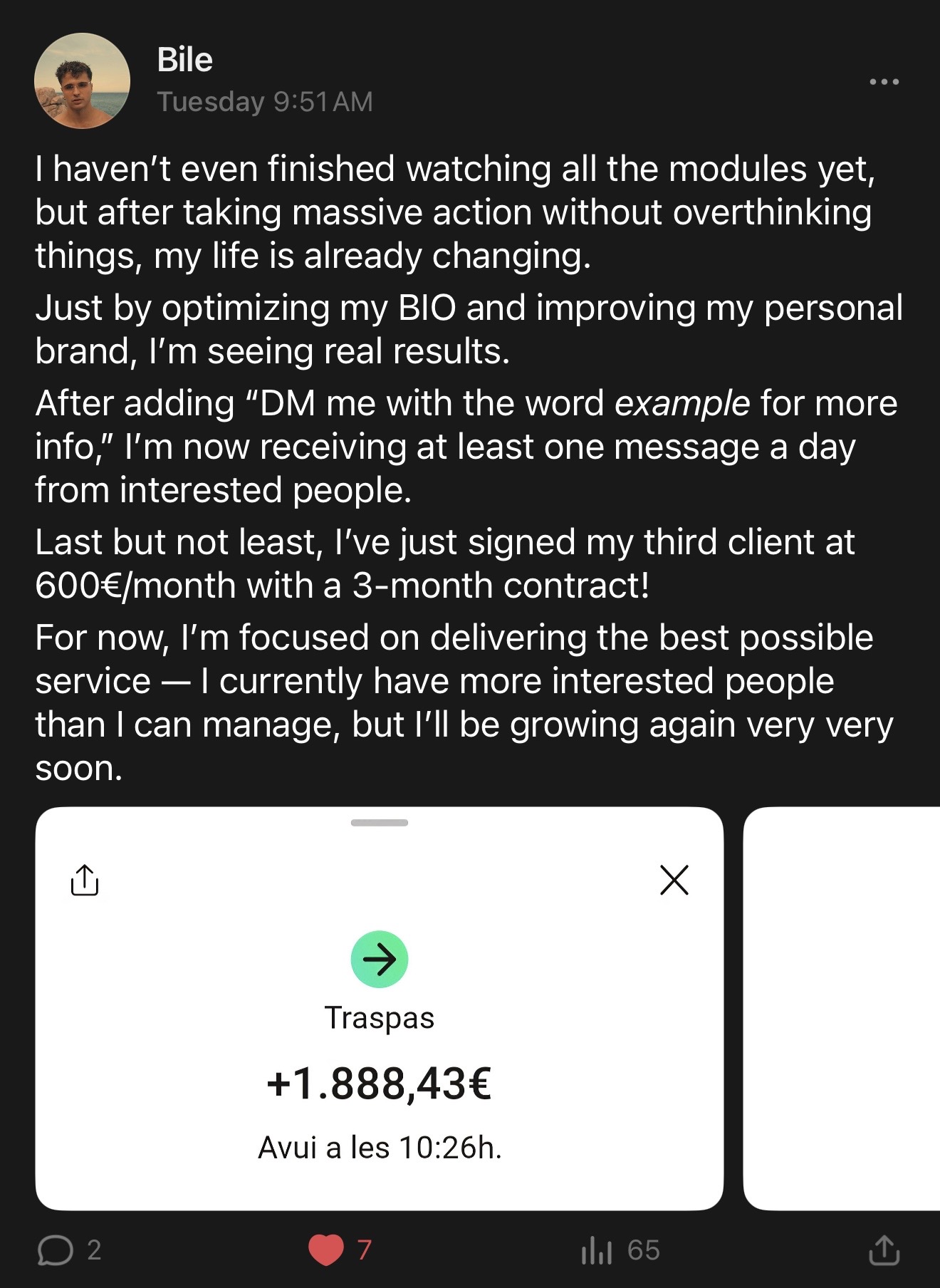 Third client, €600/mo